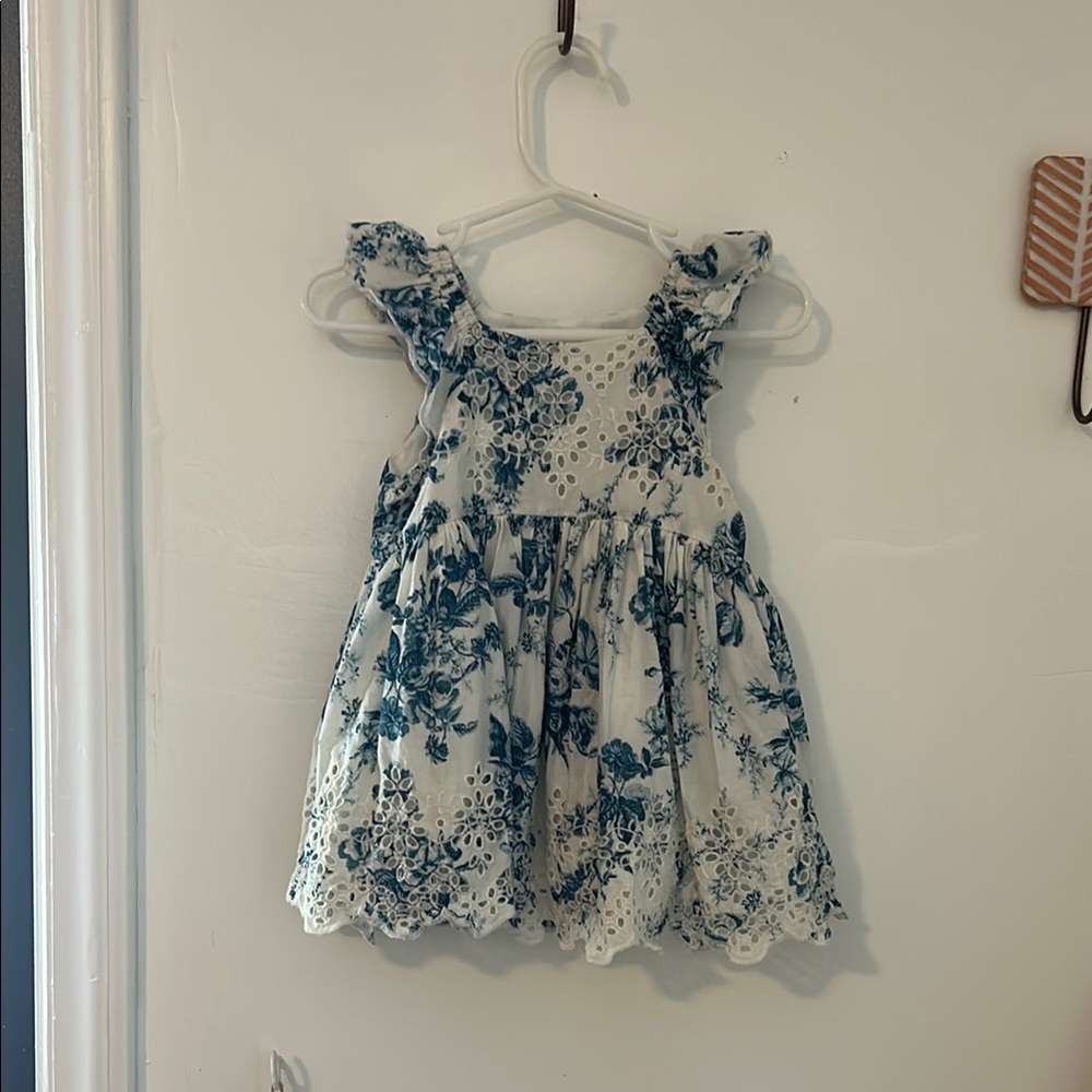 Gap x LoveShackFancy Blue and White Smocked Ruffled Dress